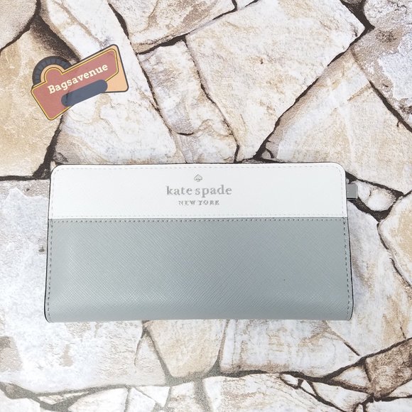 Staci Colorblock Large Slim Bifold Wallet in Nimbus Grey White Multi Kate Spade - Picture 4 of 7
